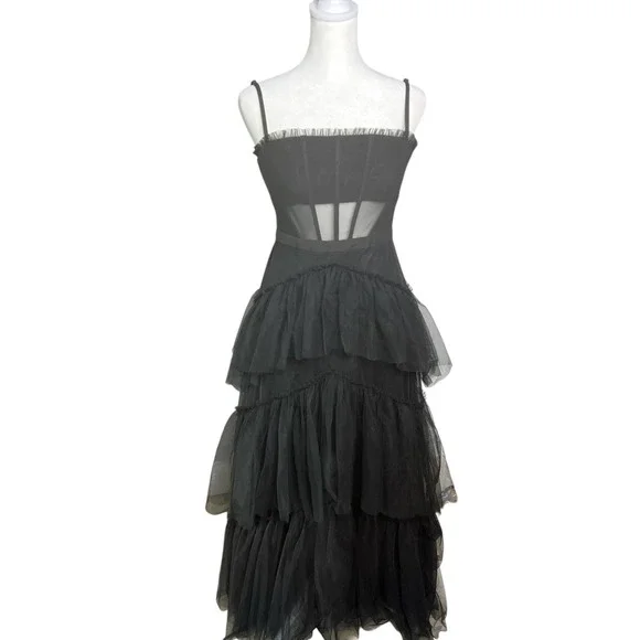 betsy and adam black tulle dress Betsy & Adam Women's Ruffled Asymmetric-Hem Dress - Black main image 1